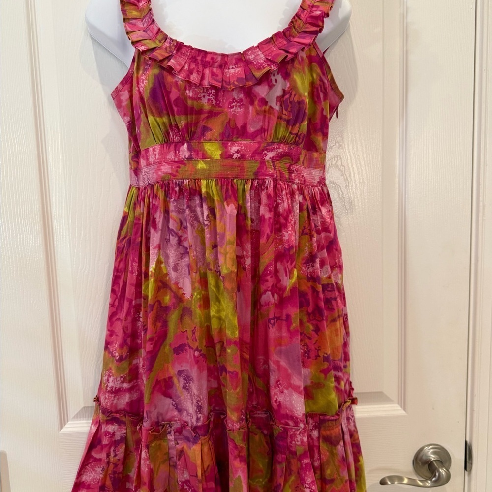 Floral Pink and Green Fit and Flare Sundress 6P